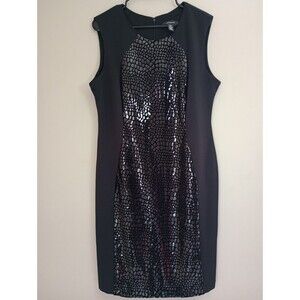 R&M Richards Black Sheath Dress Monochromatic Animal Print Design Zip Size 16